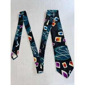Gianno Dress Tie Mens Size 55" Black Geometric 100% Polyester Designer